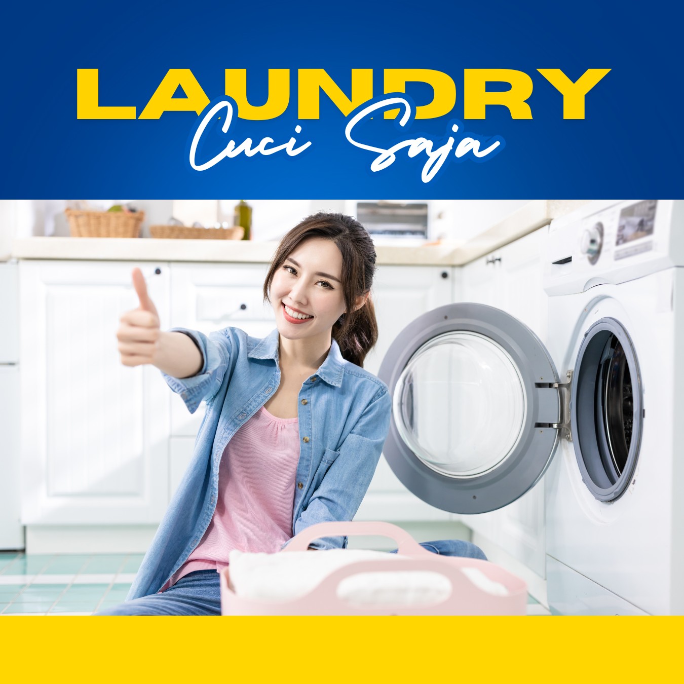 Biru dan Kuning Modern Promo Jasa Laundry Postingan Instagram - 1